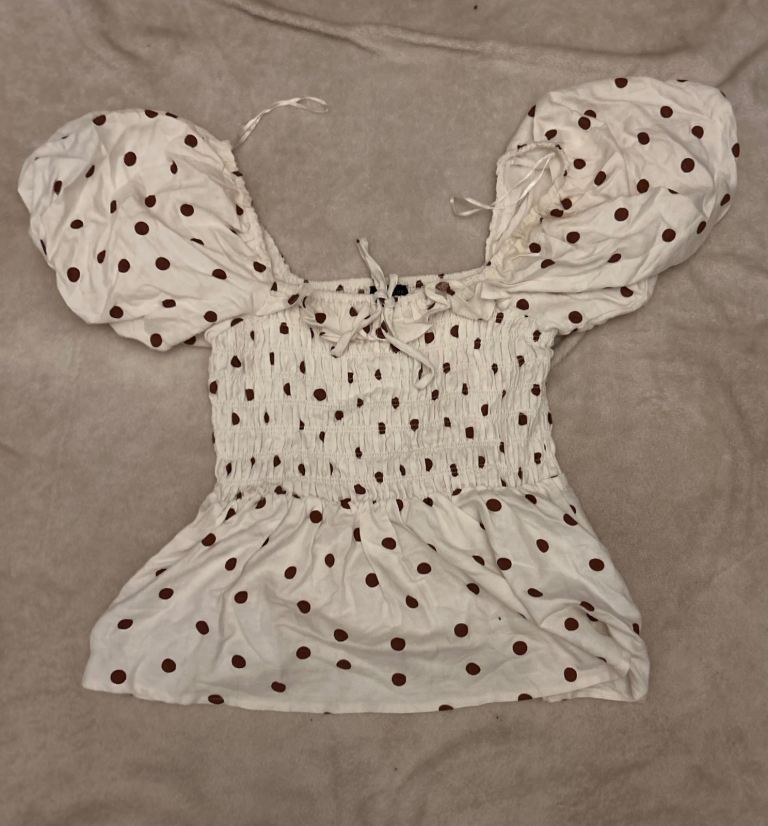New Look White Polka Dot Shirred Crop Top UK 12 – As Good As New