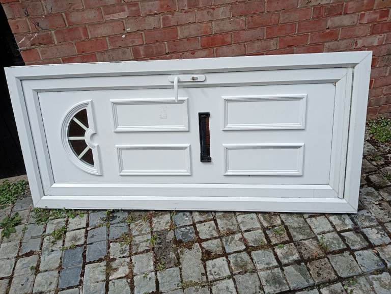Good Condition White uPVC Front Door with Half-Moon Window