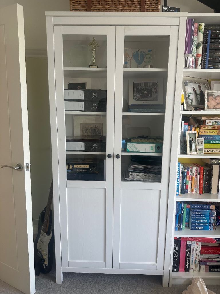 White Storage Unit with Glass Doors – Good Condition