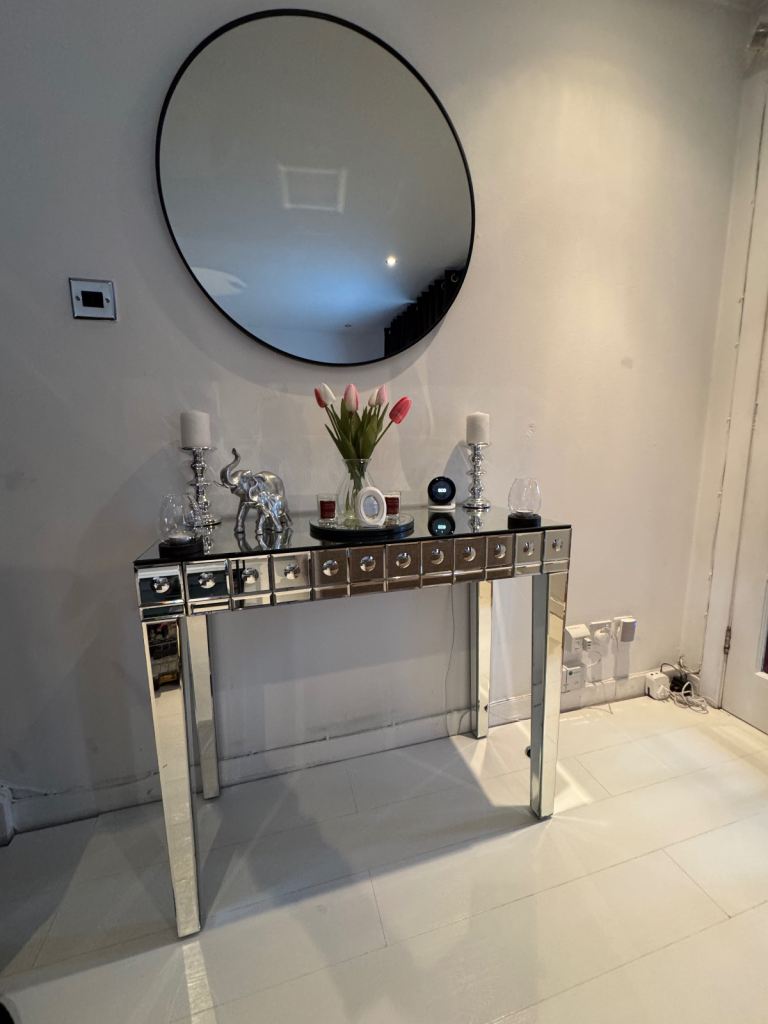 Glass mirrored console/dressing table with drawer