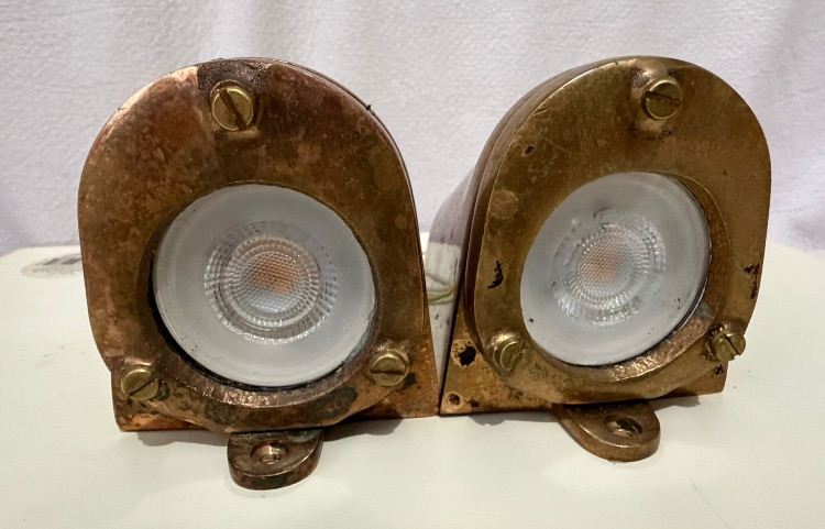 Genuine Pair Davey Lighting Original BTC Mast Light 0749 LED Solid Brass Wall Lights