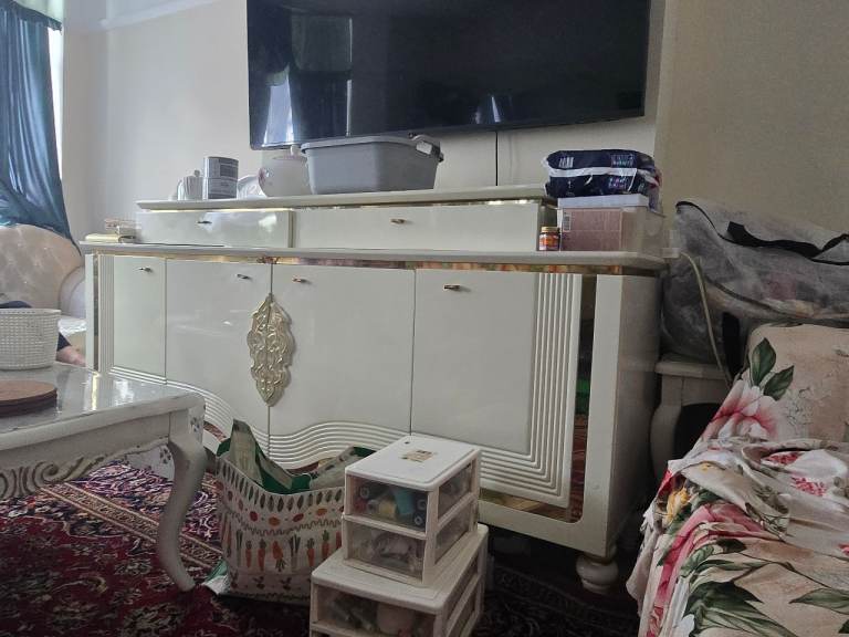 White Sideboard with Gold Trim – Good Condition