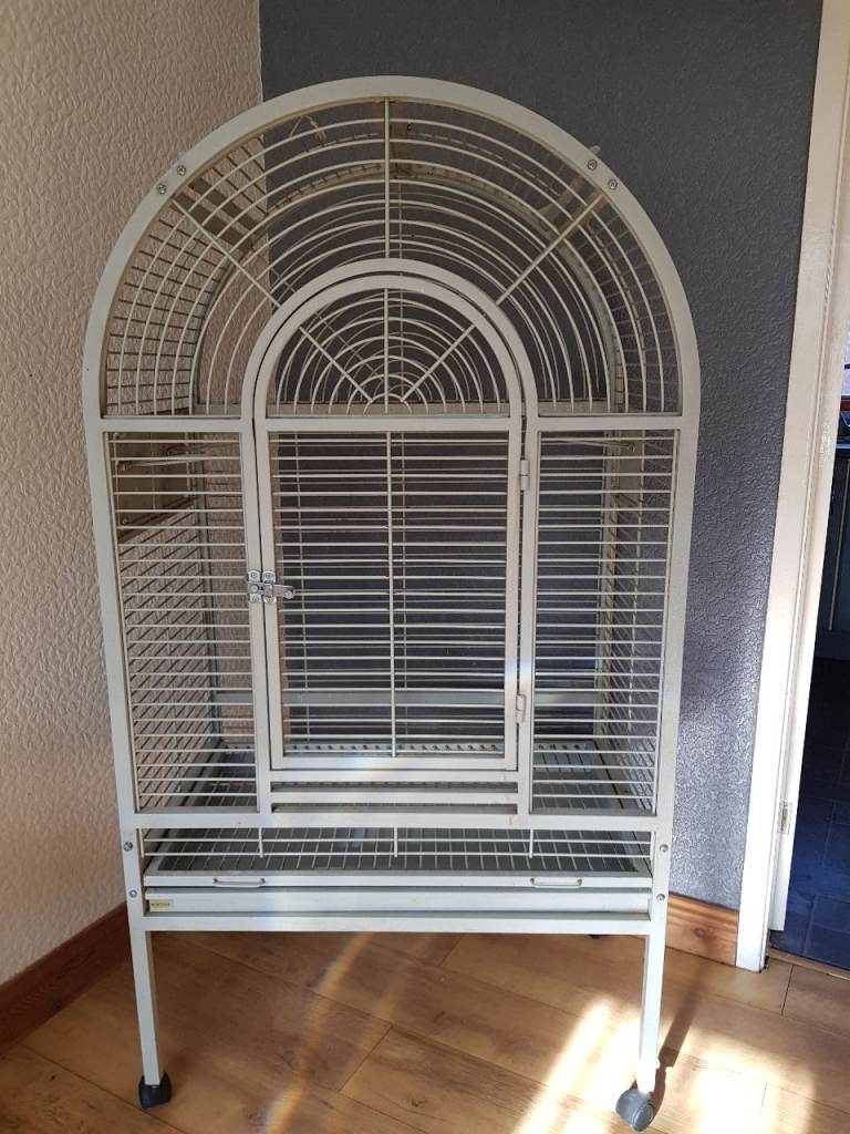Large white metal parakeet bird cage 
