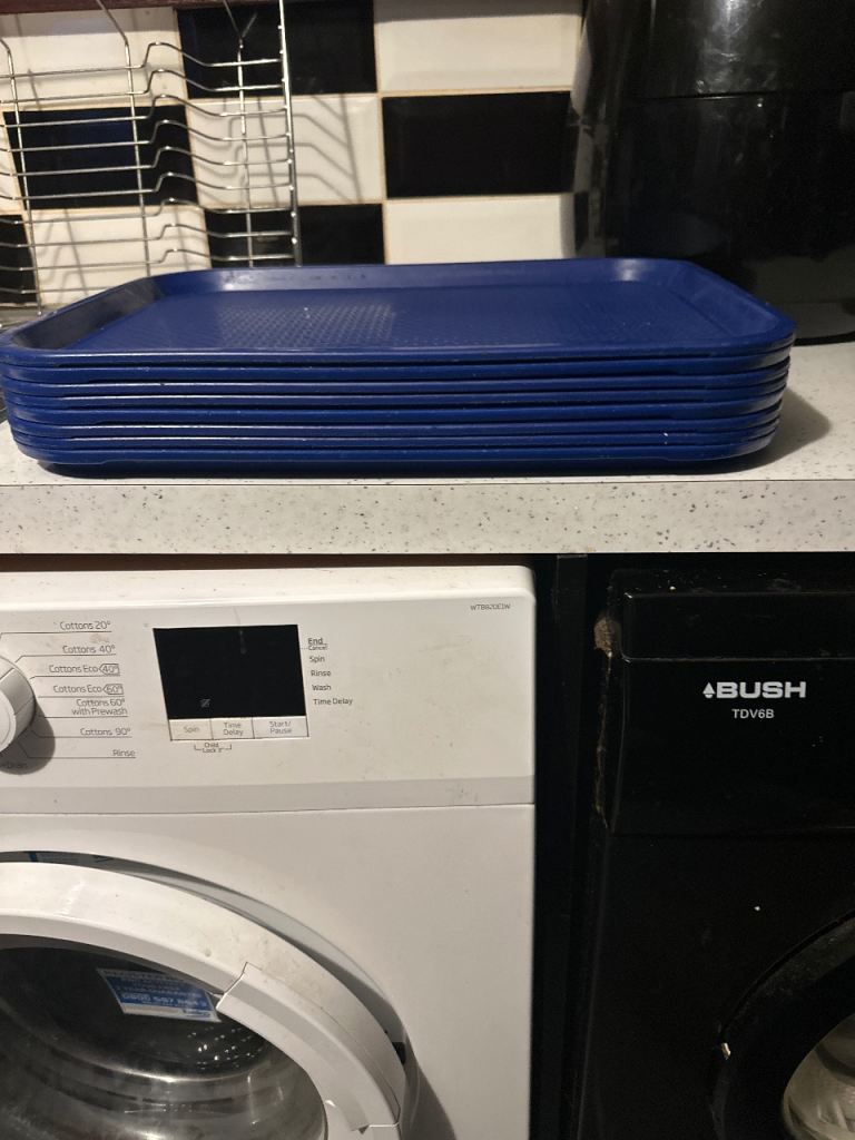 Set of 8 grey and Blue Plastic Serving Trays – Good Condition