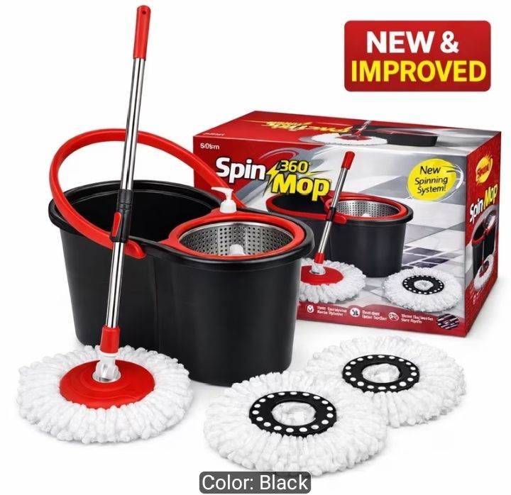 360 Floor Magic Spin Mop Bucket Set Microfiber rotating dry heads with 2 heads.