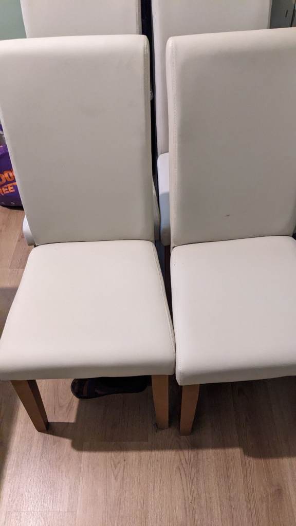 8 Cream Dining Chairs with Wooden Legs - Good Condition