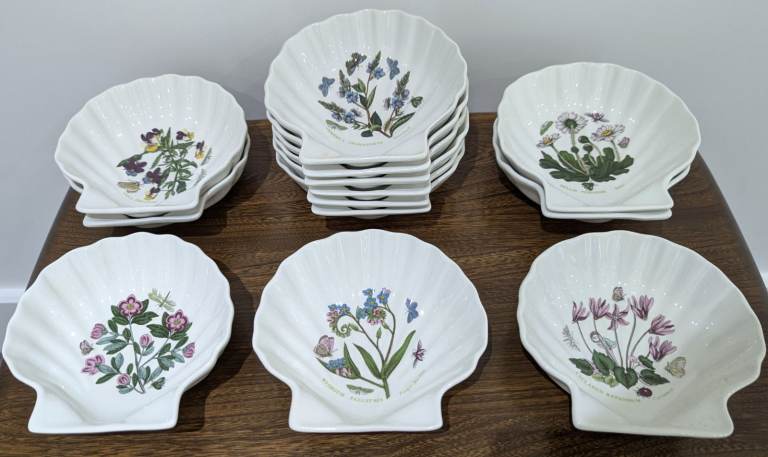 13 x VINTAGE 1972 PORTMEIRION BOTANIC GARDEN SCALLOP EDGE DISHES SPEEDWELL 14cmL
