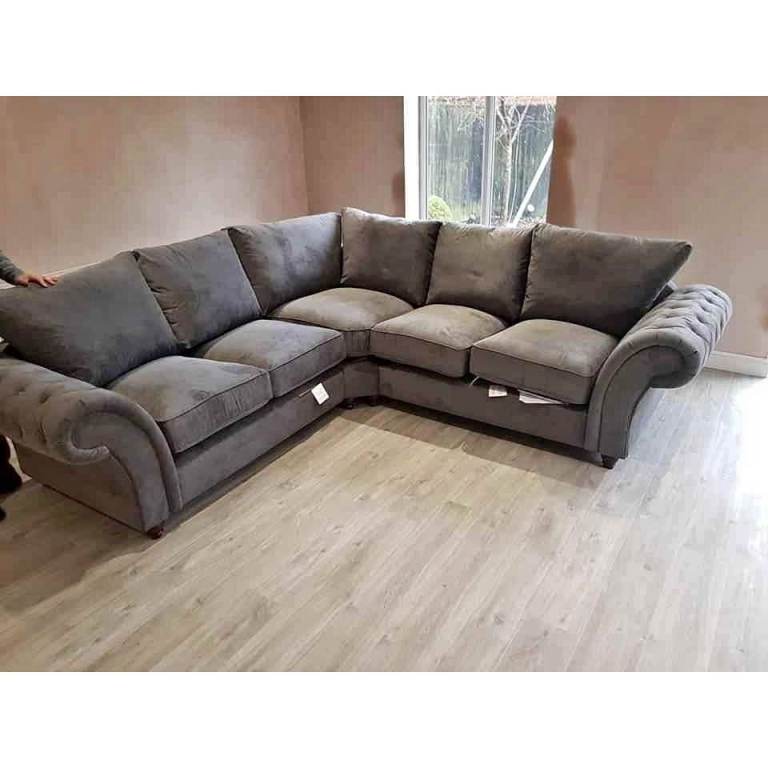 Large Grey Fabric Corner Sofa - Brand New