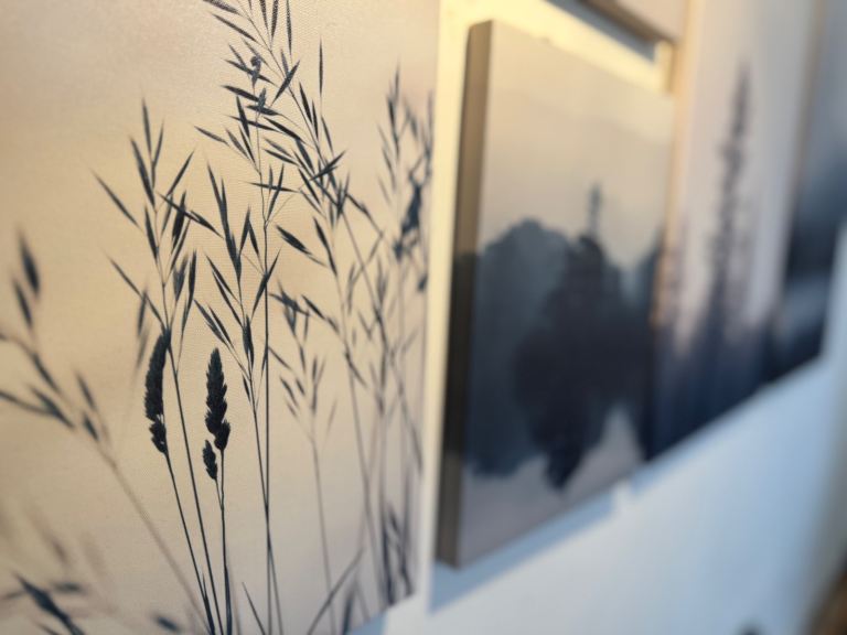 IKEA PJÄTTERYD Canvas Wall Art – Set of 9 “Mist in the Forest” (Grey/Blue, 70½″ × 44″)