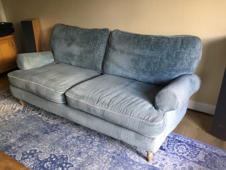 Three-Seater sofa, duck egg blue velvet, FREE to collect.