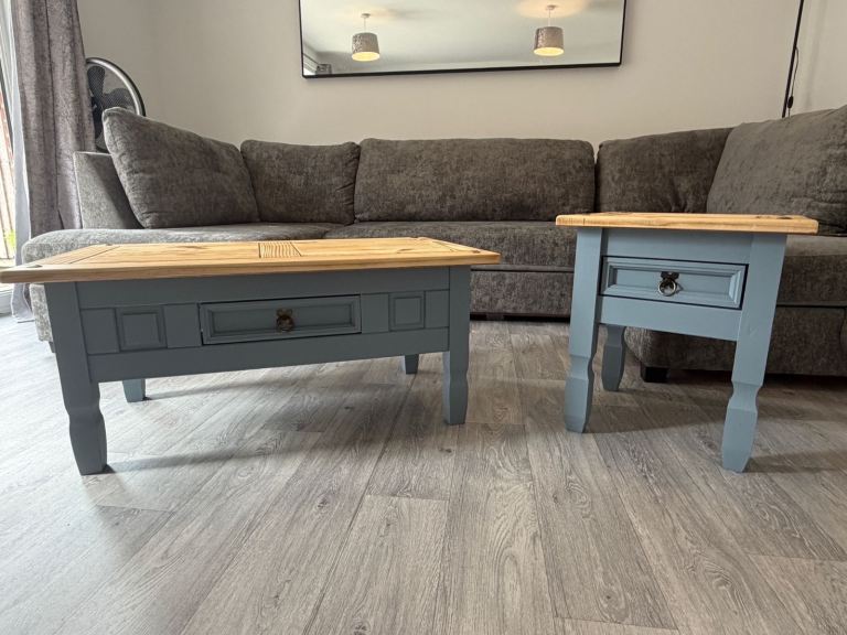 Rustic Pine and Grey Living Room Tables - Set of Two