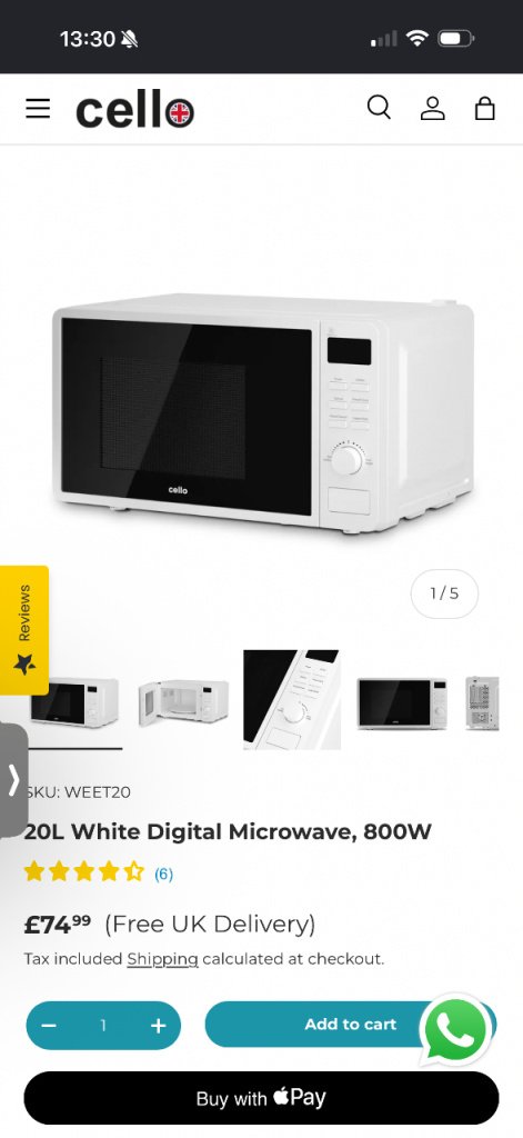 Cello 20L White Digital Microwave, 800W