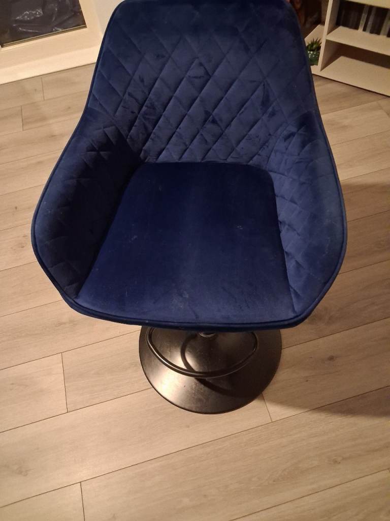 Comfy Blue Velvet Swivel Stool in Good Condition