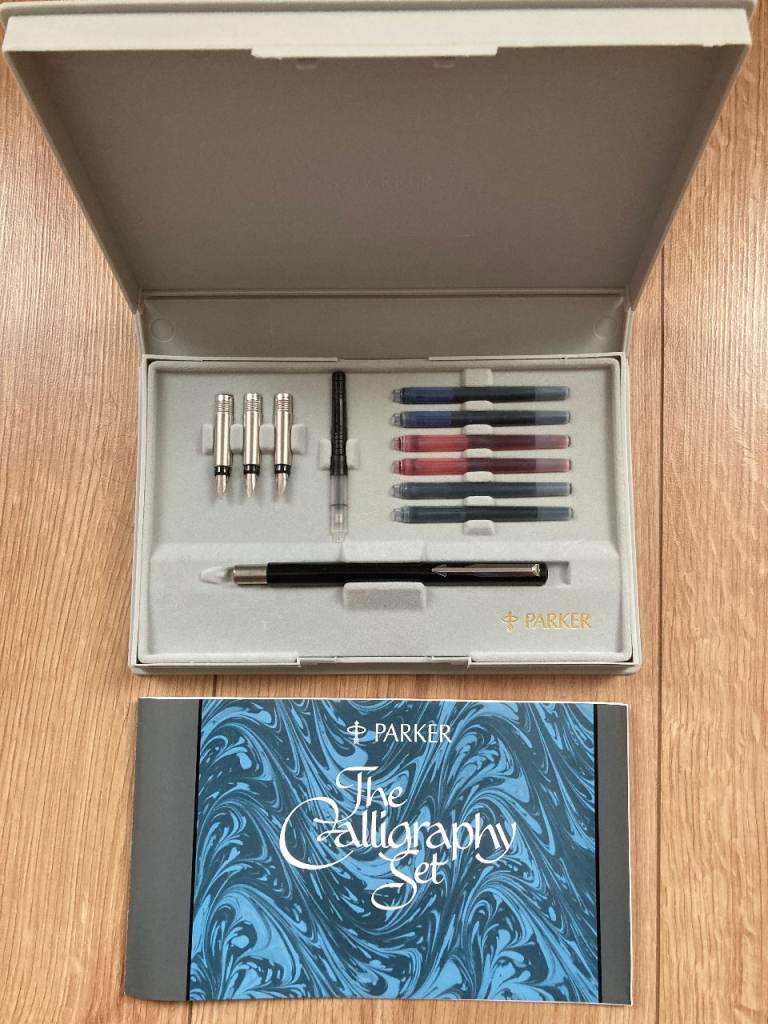 image for PARKER Calligraphy Fountain Pen Set 4 Nibs 6 Cartridges and Case 