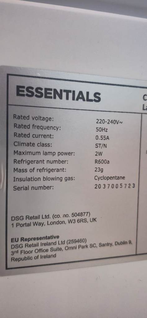 Under counter fridge 850mm x 560mm