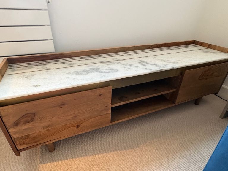 Solid Wood TV Stand / Media Unit with Marble Top
