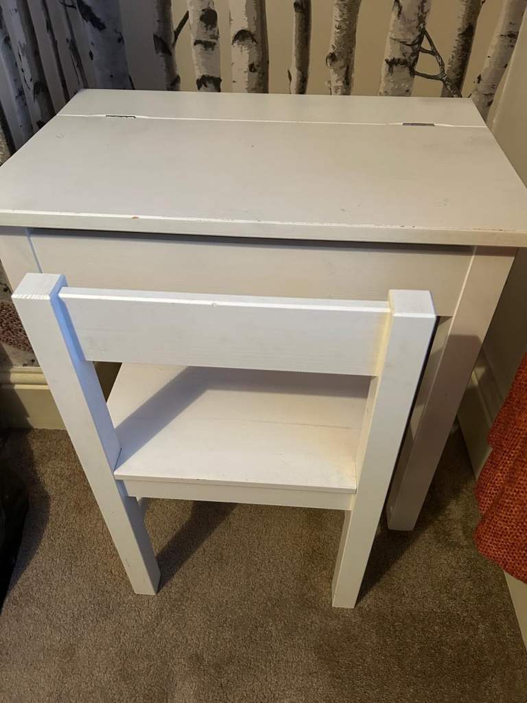 image for Child’s white solid wood desk and chair.