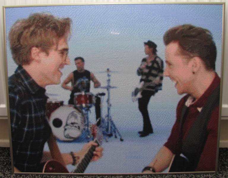 McFly pixel hobby painting 'Love Is On The Radio' - hand crafted photo in stainless steel frame