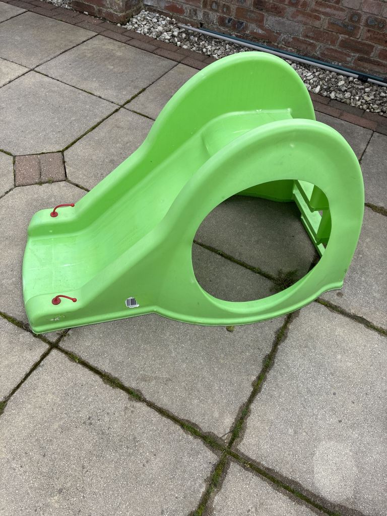 Kids Green Garden Slide - Durable Plastic, Good Condition