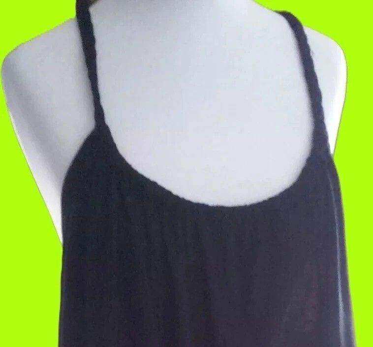 image for Black Ruched Scoop Neckline Plaited Strappy Tunic Swim Cover Up Top.Size 18.POST OR COLLECT!