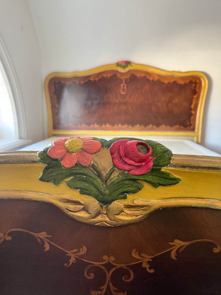 Antique French Double Bed Frame with Headboard, Footboard and Box Spring