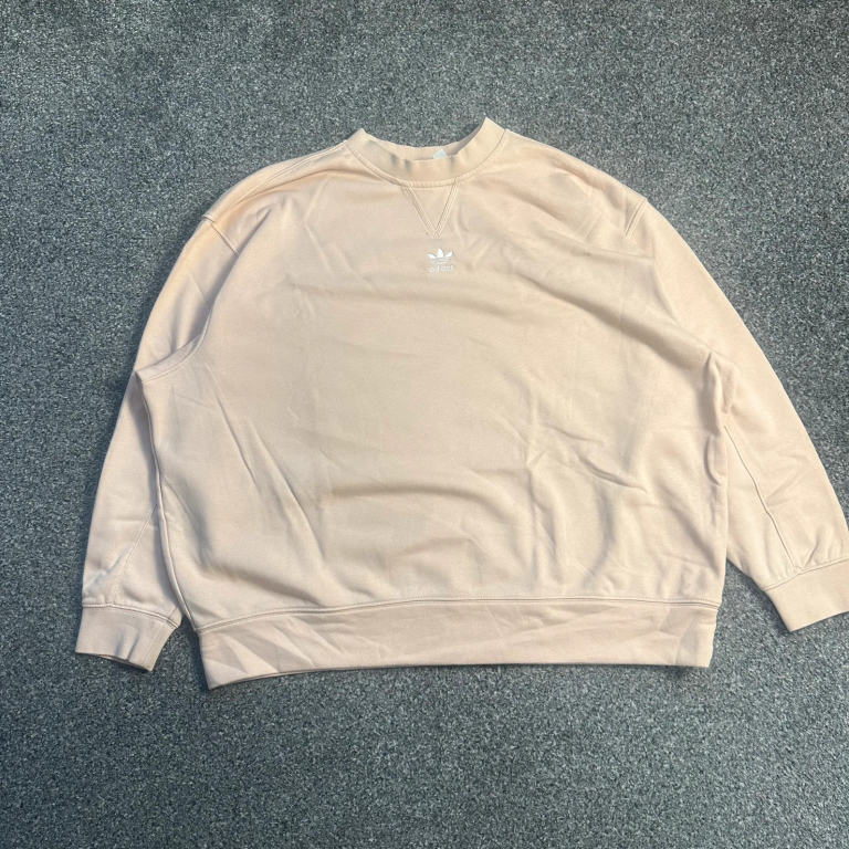 Adidas Originals Cream Crew Neck Sweatshirt Trefoil Logo Oversized