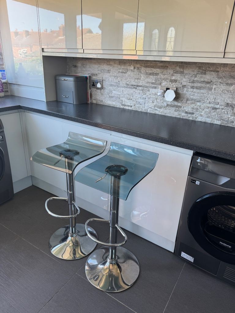 Modern Chrome & Smoked Acrylic Bar Stools – Set of 2 – £15