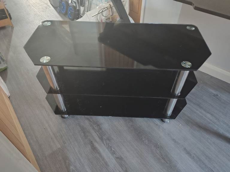 BLACK GLASS 3 SHELF TV STAND
