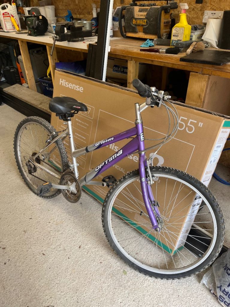 Optima Mountain Bike – Silver/Purple, Fair Condition
