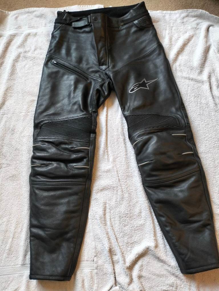 Alpinestars Mens Leather Motorcycle Trousers EU 50 UK 32" Waist Inc Knee Armour