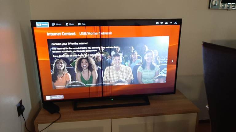 SONY 48", A++ Rated Smart TV + Stand, Original charger and Remote in good condition (Vertical lines)