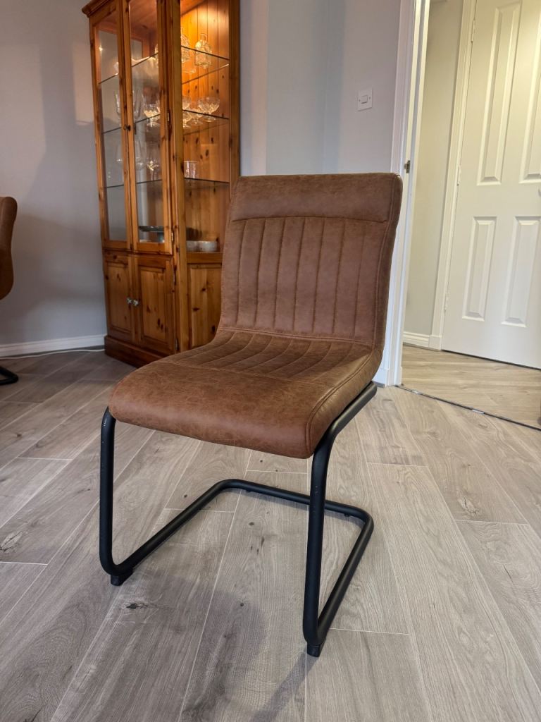 Set of 4 Brown Dining Chair with Black Metal Frame – Good Condition ...