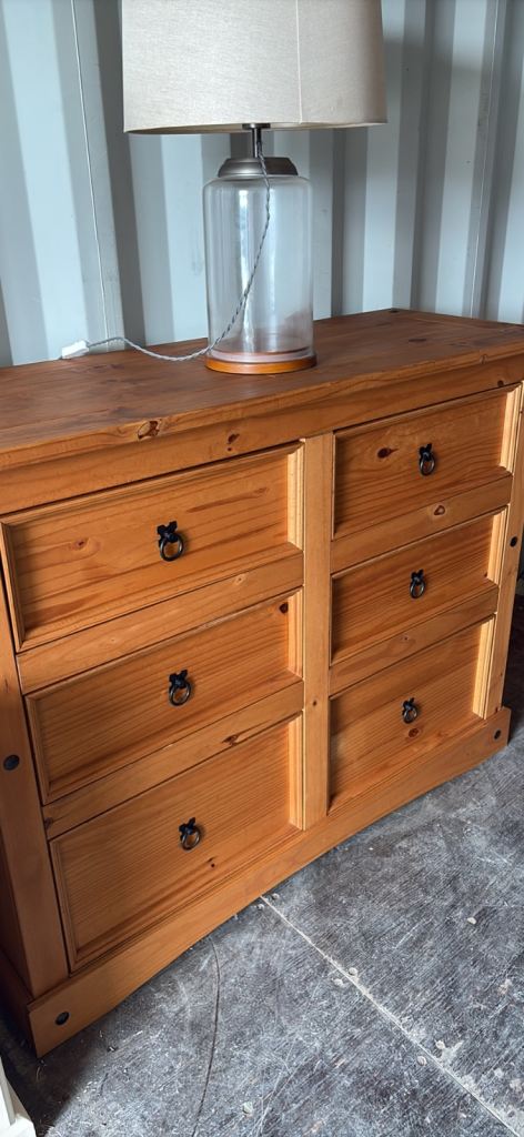 Large pine double chest of drawers 