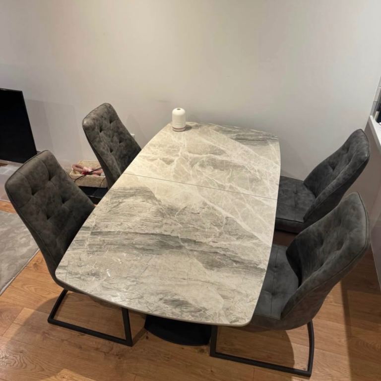 Furniture village marble dining table and 4 chairs