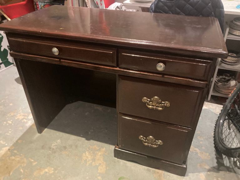 Wooden Desk with Drawers – Brown, Fair Condition