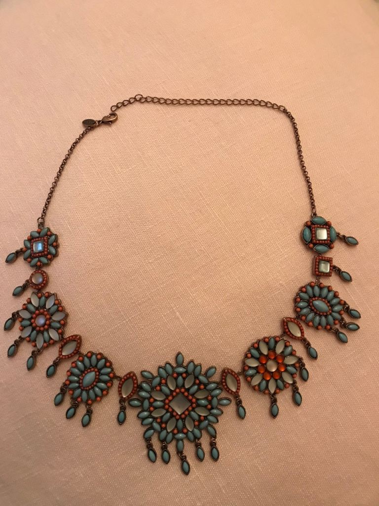 New Necklace Turquoise Coral & Pearl Beaded Floral Design Packaging