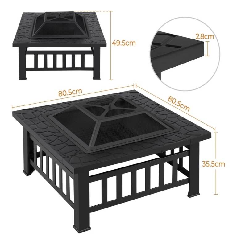 Yaheetech 3-in-1 Square Fire Pit, BBQ, & Drinks Cooler – Black