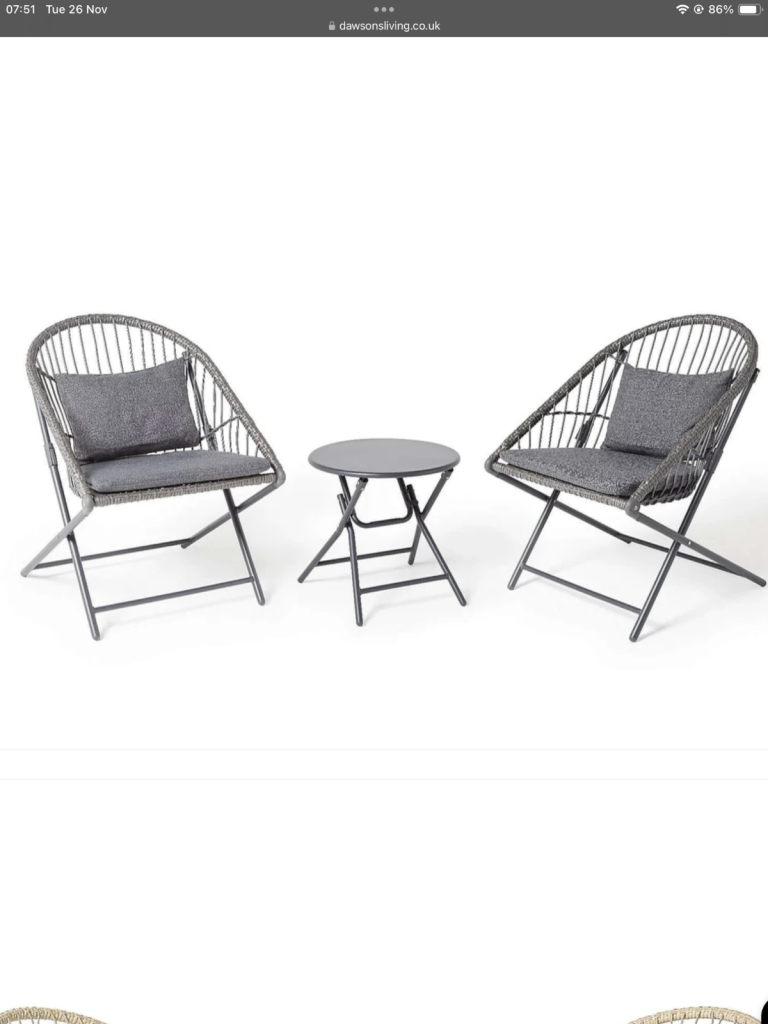 Innovators Holly collapsible 3 piece Rattan Bistro Set with table and 2 chairs Grey colour