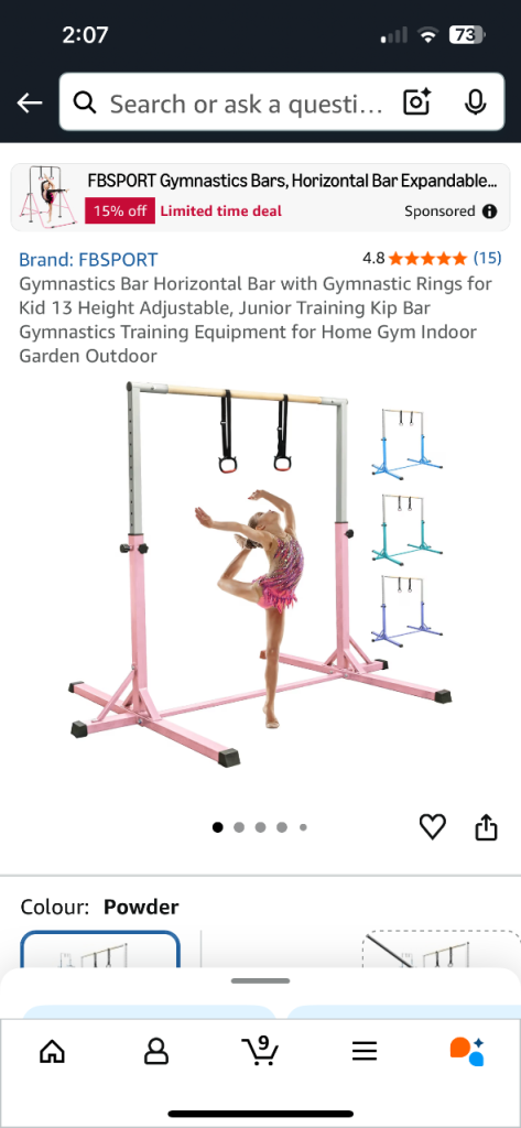 FBSPORT Gymnastics Bar with Rings – Adjustable – Excellent Condition