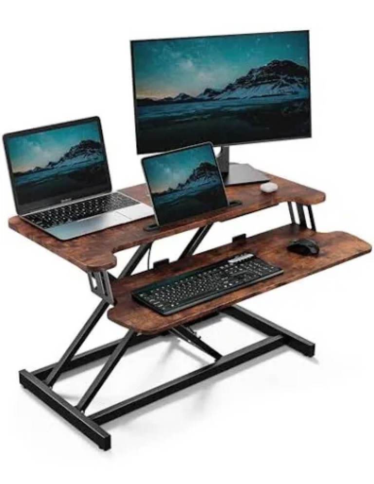 Standing Desk Converter - Brown Wood Finish