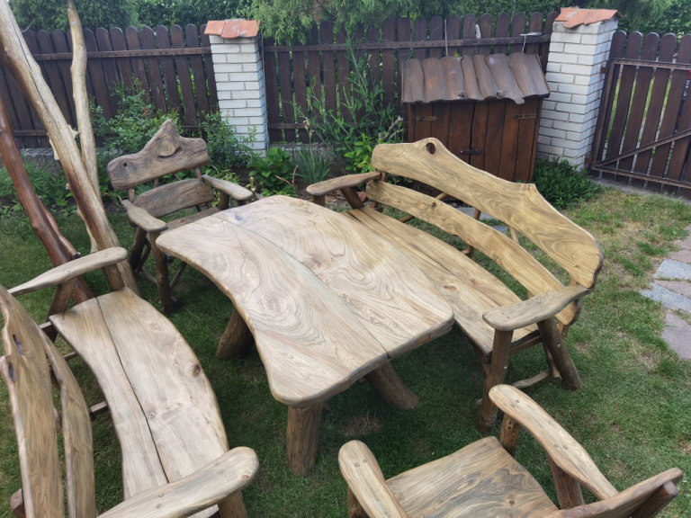 Solid Hand Made Wooden Garden Furniture, Bended Set, Elm