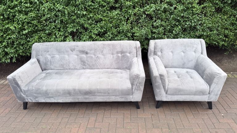 Grey Fabric Sofa and Armchair Set – Fair Condition/ delivery available 