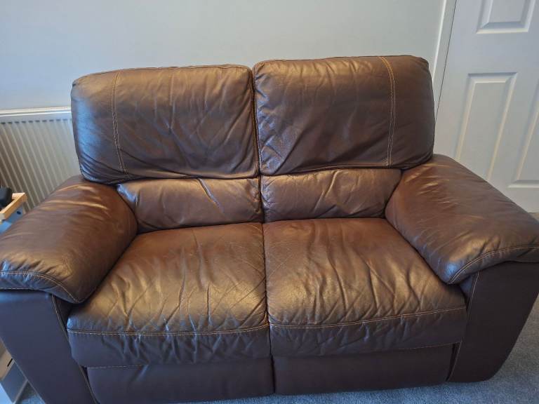 DFS BROWN LEATHER 2 SEATER SOFA AND 1 CHAIR  FREE 