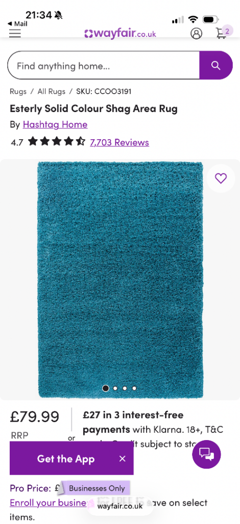 BRAND NEW UNOPENED. ORDERED TWO BY ACCIDENT. Esterly Solid Colour Shag Area Rug – Teal Blue