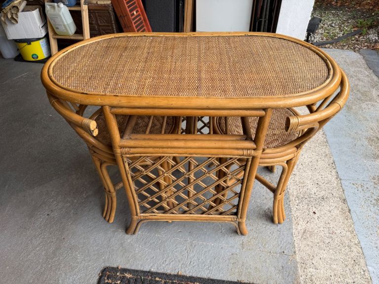 Rattan Dining Table and Two Chairs – Good Condition