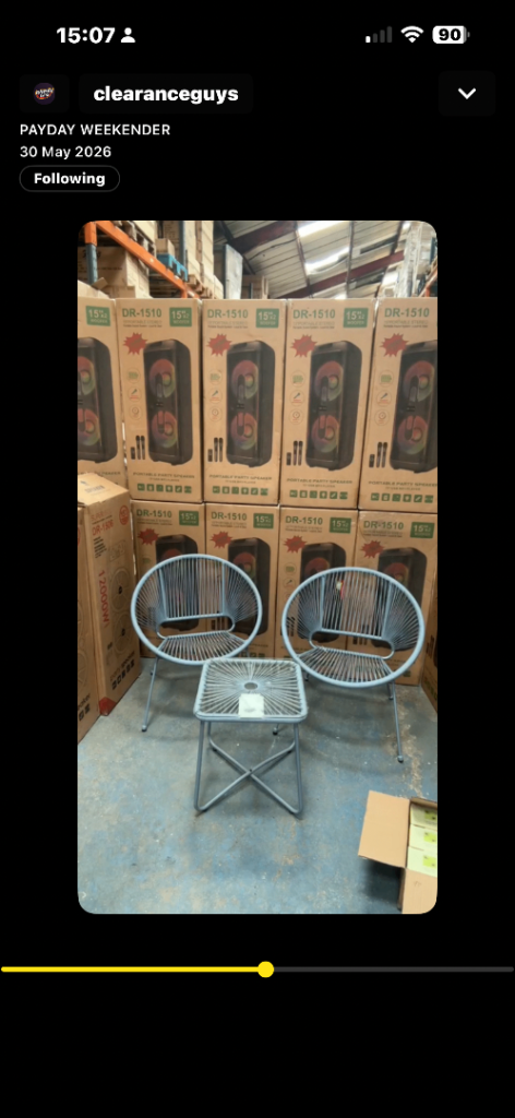 Garden Patio Bistro Set - 2 Chairs & Square Table, Grey