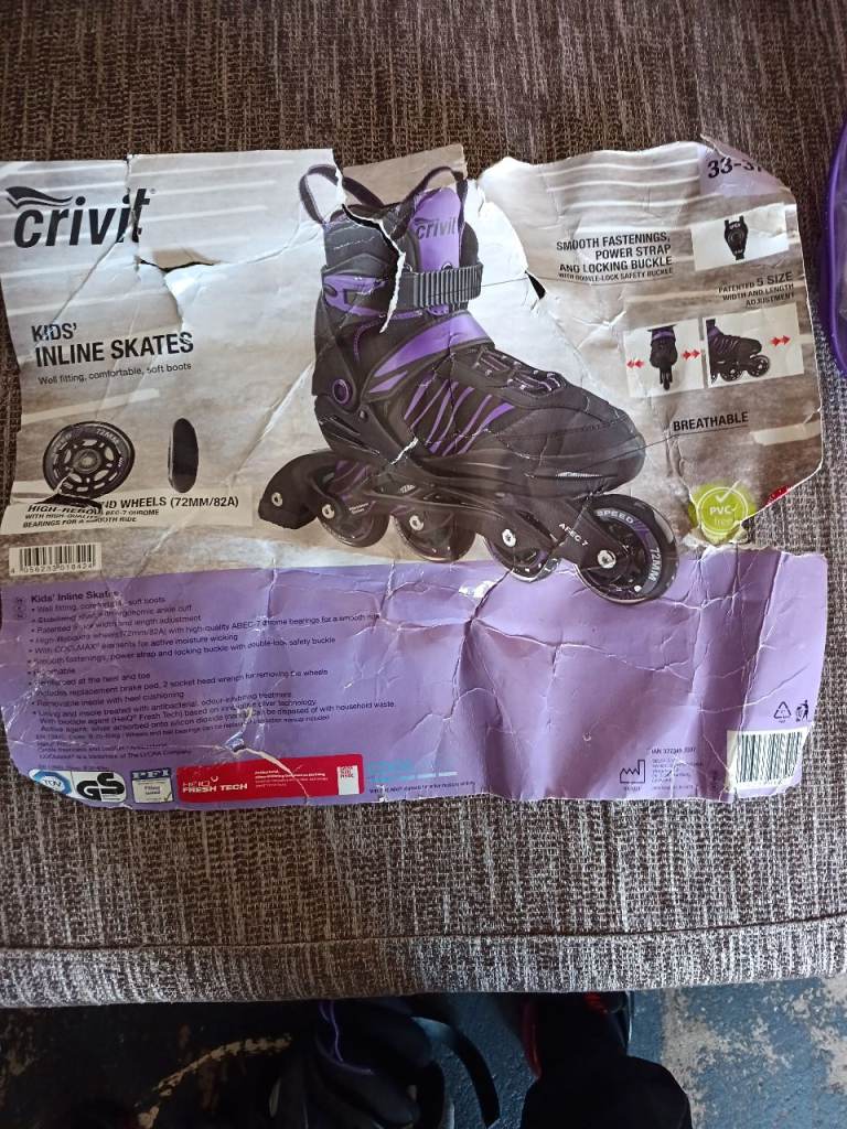 Crivit Kids Inline Skates – Black and Purple, Good Condition