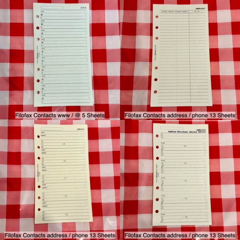 Filofax Contact / Address Sheets - Personal Size £2 per set.