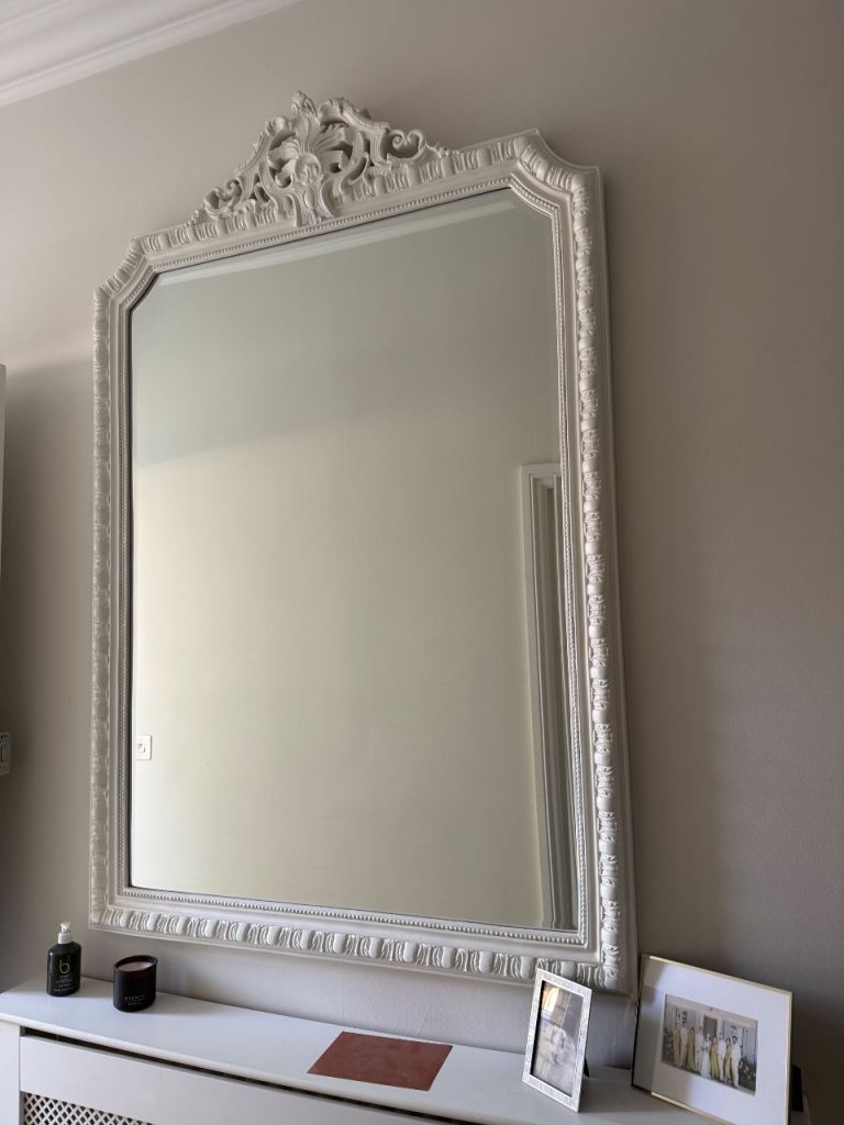Large White Ornate Wall Mirror – Good Condition
