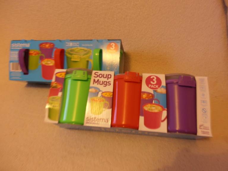 NEW -SISTEMA - Microwave -  Soup Mug's, X6.. Plus 5 split containers for storage.